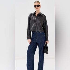 TWP Cropped long sleeved shirt in supple lamb leather, finished on both sides XS